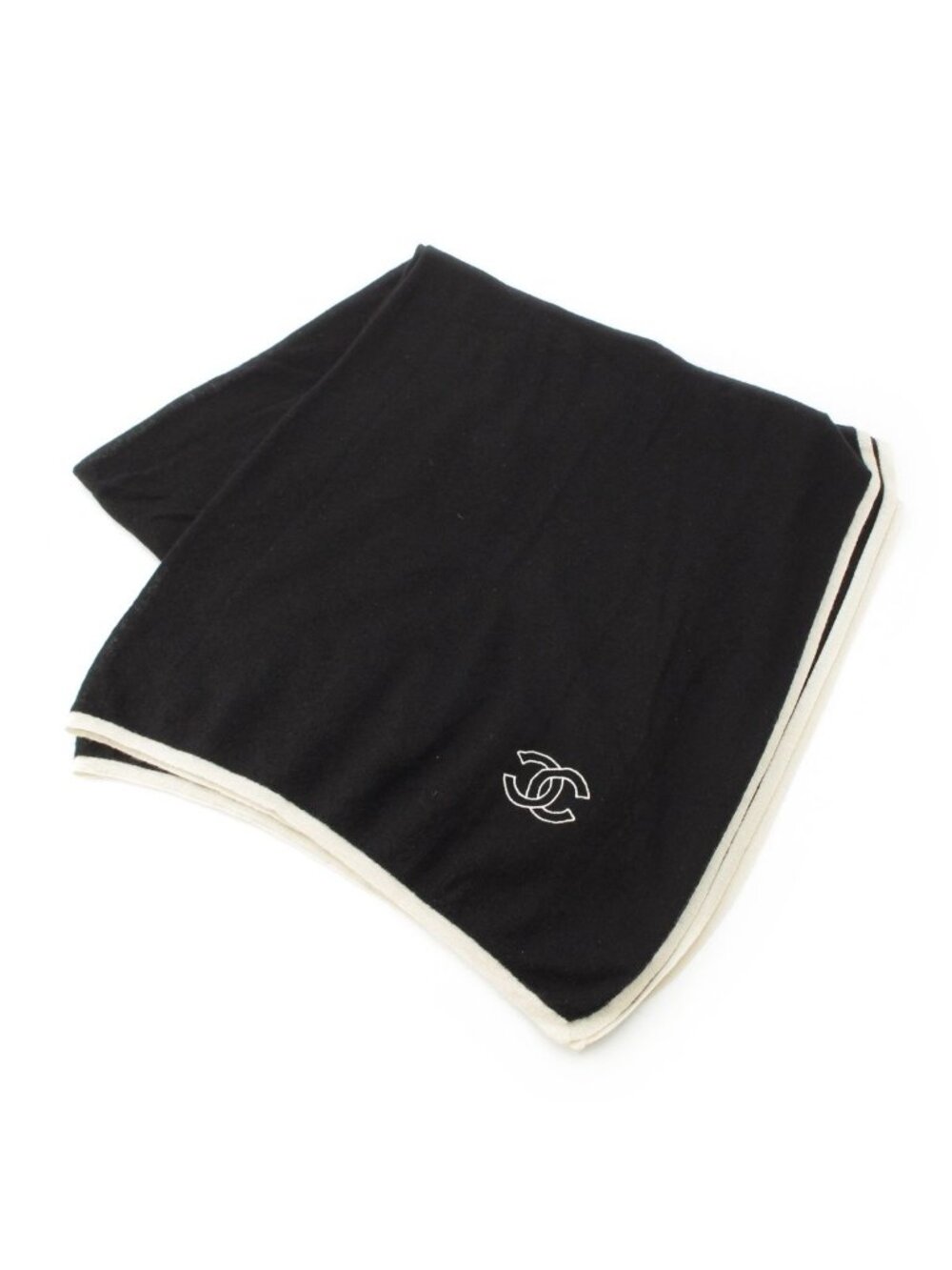 Chanel Cashmere CC Logo Large Scarf Shawl Black